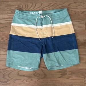 Old Navy Board Shorts Blue Tan Quick-Dry